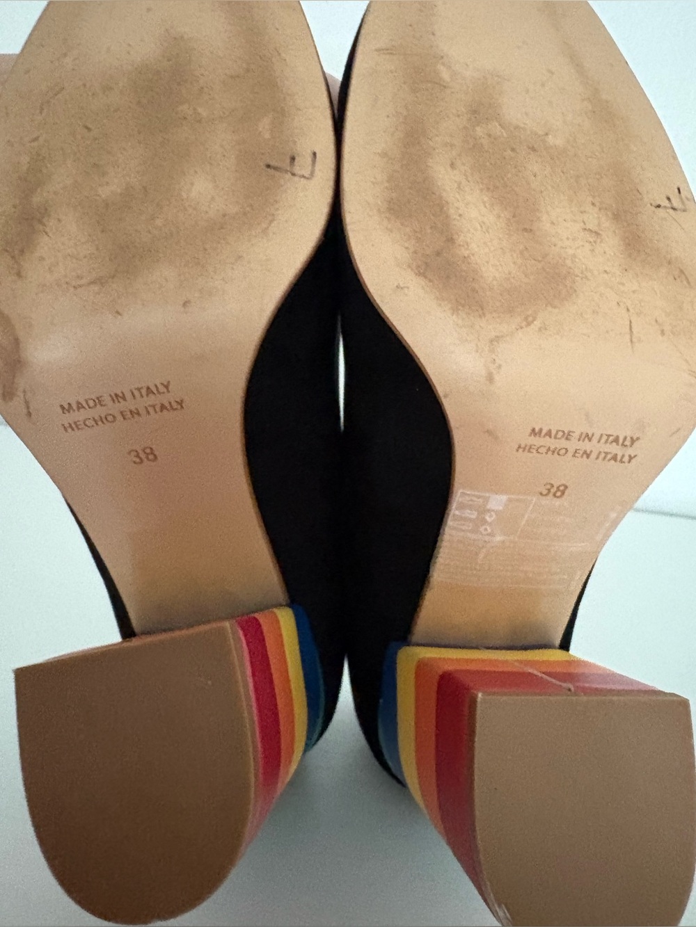 United Colors Of Benetton Black Suede Pumps with Multicolor Block Heel - Picture 10 of 15